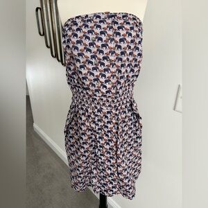 NWT BCBGeneration Strapless Elephant Print Dress Navy Orange Safari BUTTON Large